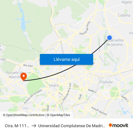 Ctra. M-111 - La Granja to Universidad Complutense De Madrid (Campus De Somosaguas) map