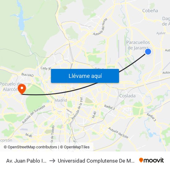 Av. Juan Pablo II - Av. Valdediego to Universidad Complutense De Madrid (Campus De Somosaguas) map