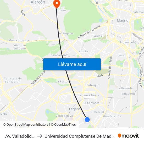 Av. Valladolid - Ctra. M-406 to Universidad Complutense De Madrid (Campus De Somosaguas) map