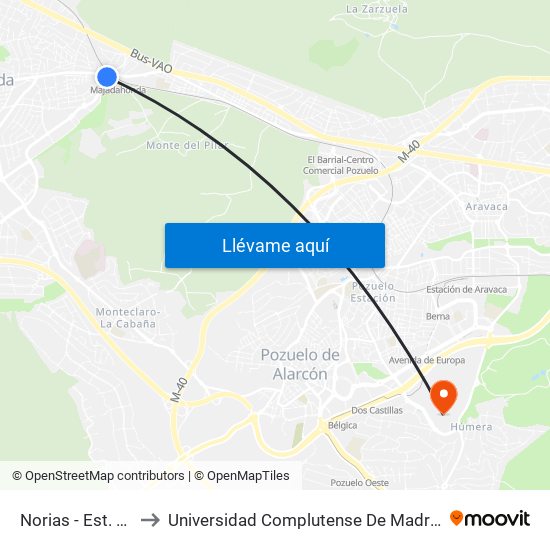 Norias - Est. Majadahonda to Universidad Complutense De Madrid (Campus De Somosaguas) map