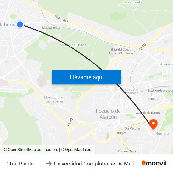 Ctra. Plantío - Cerro Del Aire to Universidad Complutense De Madrid (Campus De Somosaguas) map