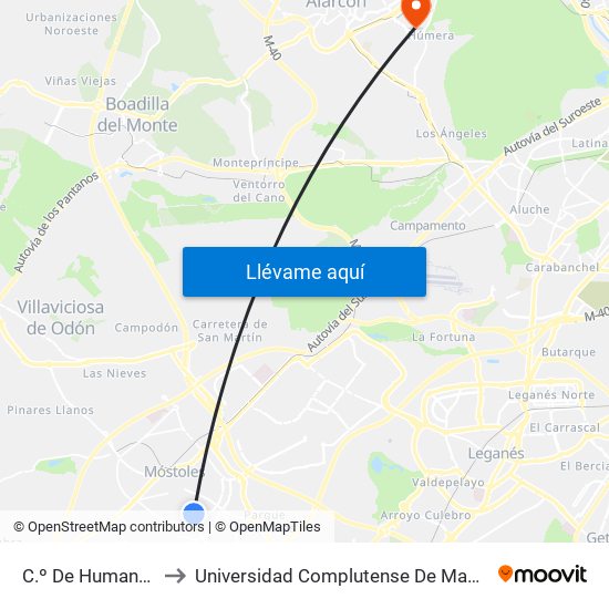 C.º De Humanes - Alfonso XII to Universidad Complutense De Madrid (Campus De Somosaguas) map