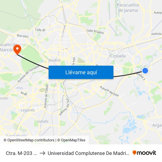 Ctra. M-203 - Lavandería to Universidad Complutense De Madrid (Campus De Somosaguas) map