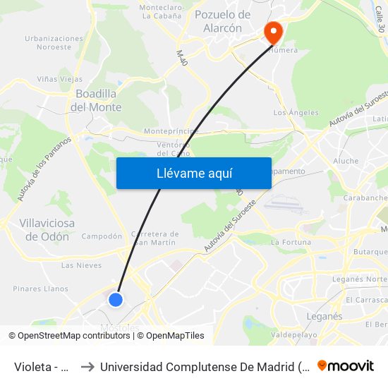 Violeta - Caléndula to Universidad Complutense De Madrid (Campus De Somosaguas) map