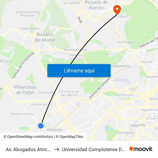 Av. Abogados Atocha - Est. Móstoles El Soto to Universidad Complutense De Madrid (Campus De Somosaguas) map