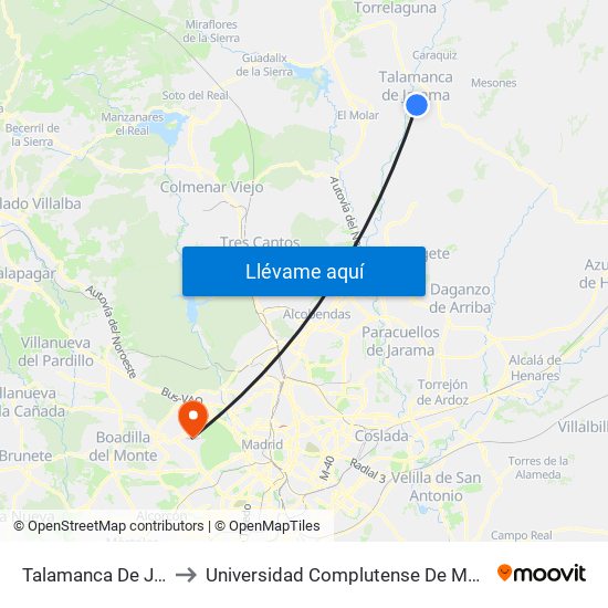 Talamanca Del Jarama - Escuelas to Universidad Complutense De Madrid (Campus De Somosaguas) map