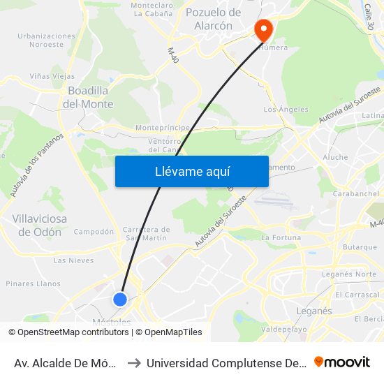 Av. Alcalde De Móstoles - Pintor Velázquez to Universidad Complutense De Madrid (Campus De Somosaguas) map