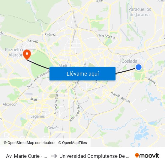 Av. Marie Curie - Hospital Del Henares to Universidad Complutense De Madrid (Campus De Somosaguas) map