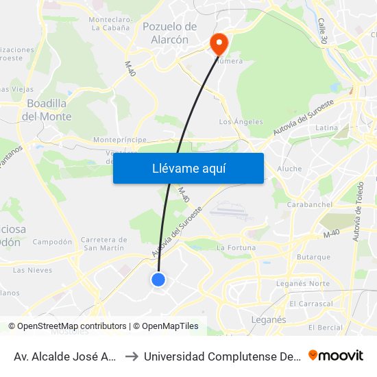 Av. Alcalde José Aranda - Maestro Victoria to Universidad Complutense De Madrid (Campus De Somosaguas) map