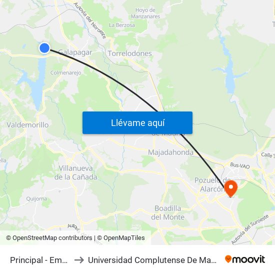 Principal - Embalse Valmayor to Universidad Complutense De Madrid (Campus De Somosaguas) map
