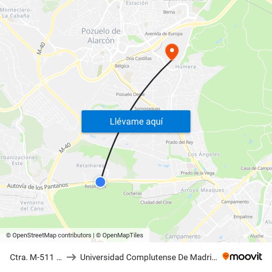 Ctra. M-511 - Retamares to Universidad Complutense De Madrid (Campus De Somosaguas) map