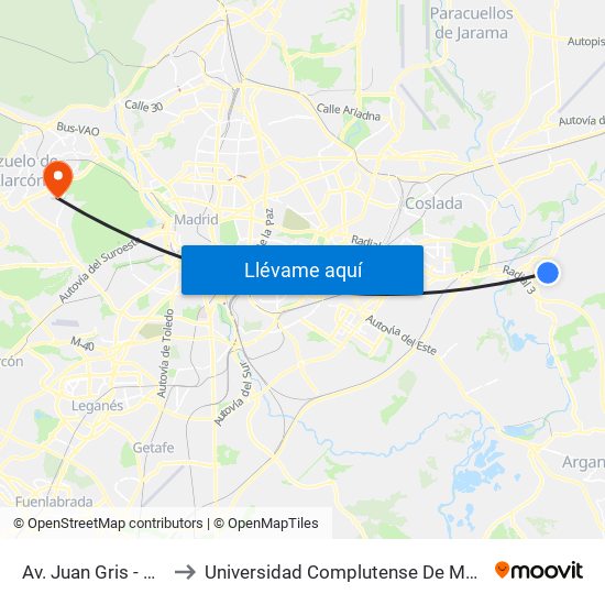Av. Juan Gris - Miguel Hernández to Universidad Complutense De Madrid (Campus De Somosaguas) map