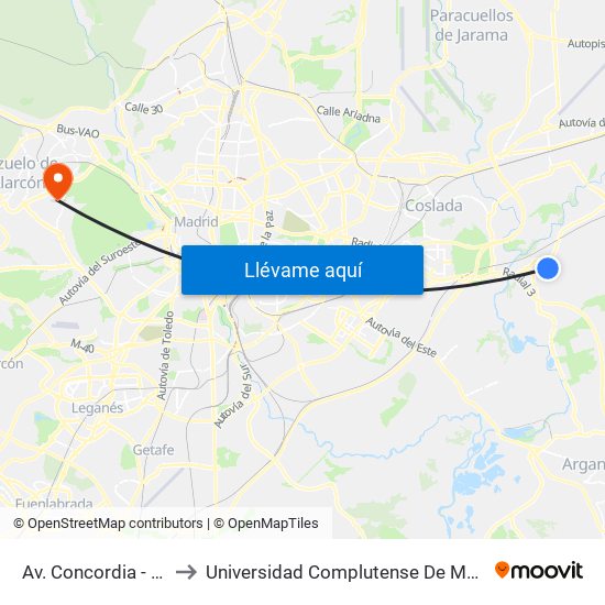 Av. Concordia - Ciudad De Atenas to Universidad Complutense De Madrid (Campus De Somosaguas) map