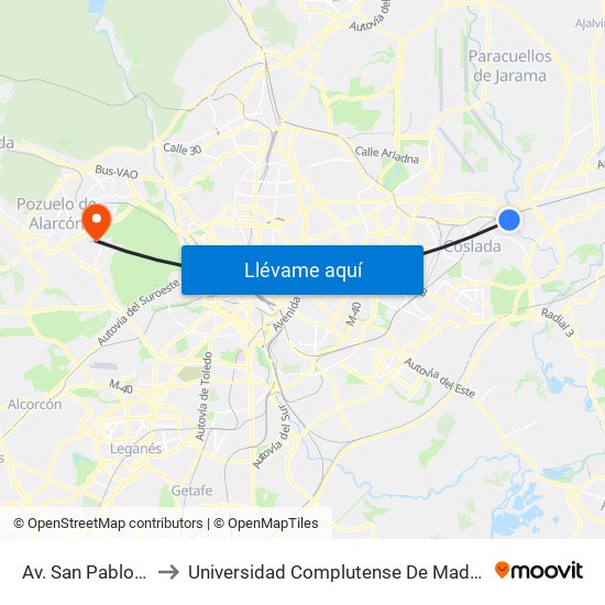 Av. San Pablo - B.º Estación to Universidad Complutense De Madrid (Campus De Somosaguas) map