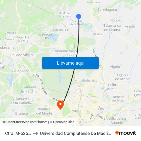 Ctra. M-625 - Camping to Universidad Complutense De Madrid (Campus De Somosaguas) map