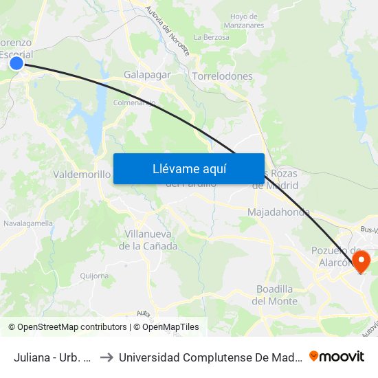 Juliana - Urb. Los Escoriales to Universidad Complutense De Madrid (Campus De Somosaguas) map