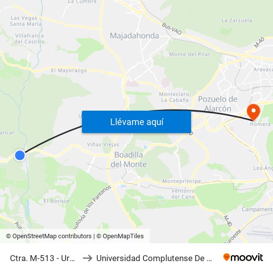 Ctra. M-513 - Urb. Raya Del Palancar to Universidad Complutense De Madrid (Campus De Somosaguas) map