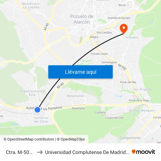 Ctra. M-501 - Patones to Universidad Complutense De Madrid (Campus De Somosaguas) map