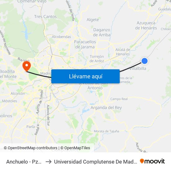 Anchuelo - Pza. Constitución to Universidad Complutense De Madrid (Campus De Somosaguas) map