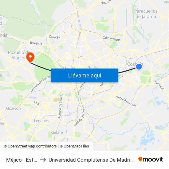 Méjico - Est. La Rambla to Universidad Complutense De Madrid (Campus De Somosaguas) map