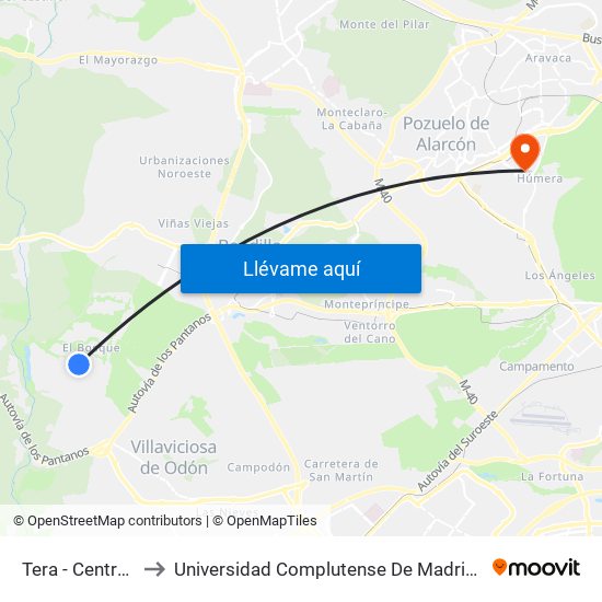 Tera - Centro Comercial to Universidad Complutense De Madrid (Campus De Somosaguas) map