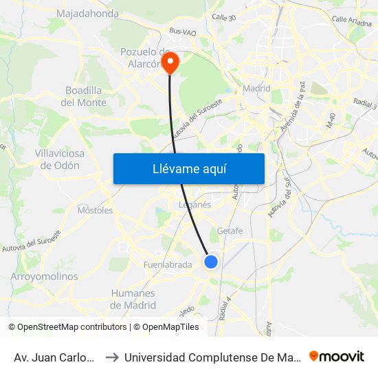 Av. Juan Carlos I - Policía Local to Universidad Complutense De Madrid (Campus De Somosaguas) map
