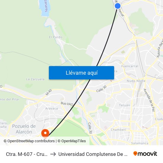 Ctra. M-607 - Cruce Ctra. Alcobendas to Universidad Complutense De Madrid (Campus De Somosaguas) map