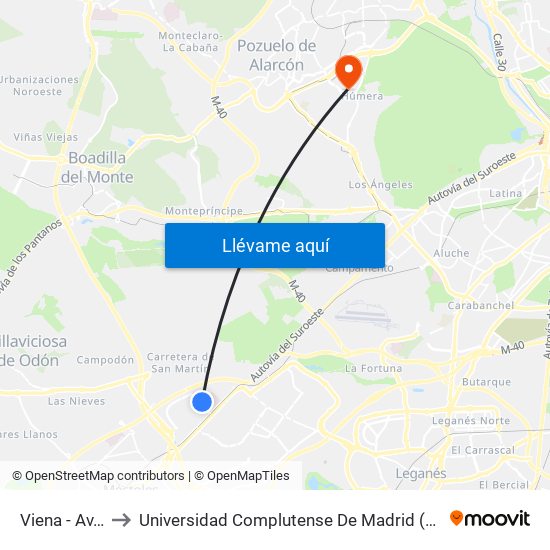 Viena - Av. Atenas to Universidad Complutense De Madrid (Campus De Somosaguas) map