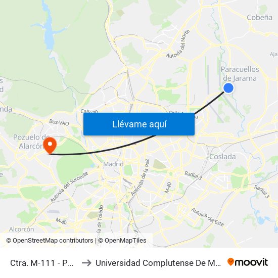 Ctra. M-111 - Pol. Ind. El Cervellón to Universidad Complutense De Madrid (Campus De Somosaguas) map