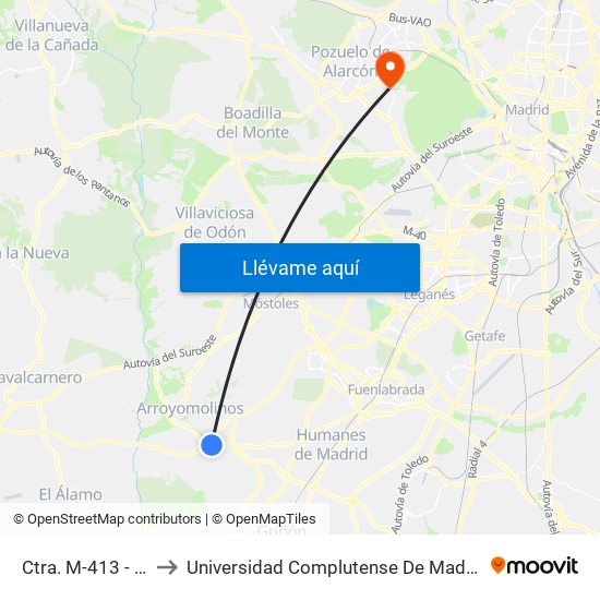 Ctra. M-413 - Granja Bovina to Universidad Complutense De Madrid (Campus De Somosaguas) map