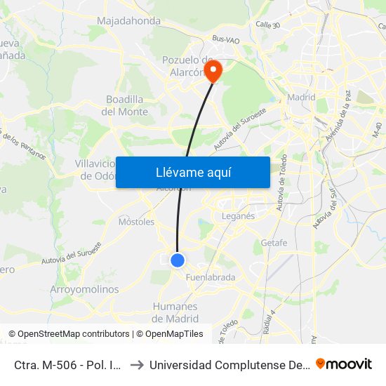 Ctra. M-506 - Pol. Ind. Camino De La Carrera to Universidad Complutense De Madrid (Campus De Somosaguas) map