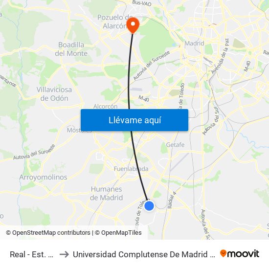 Real - Est. La Ballena to Universidad Complutense De Madrid (Campus De Somosaguas) map