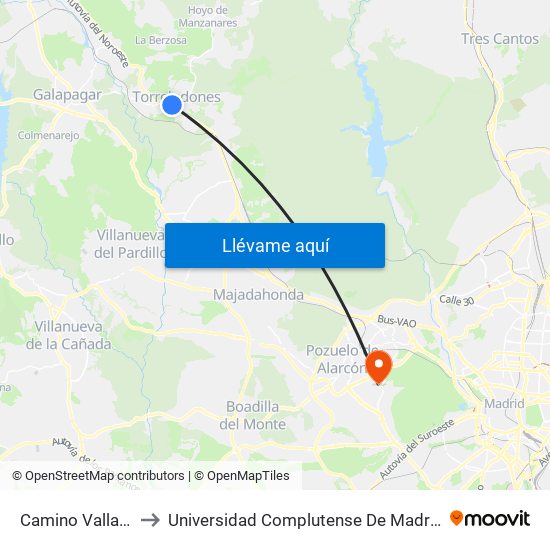 Camino Valladolid - Iglesia to Universidad Complutense De Madrid (Campus De Somosaguas) map