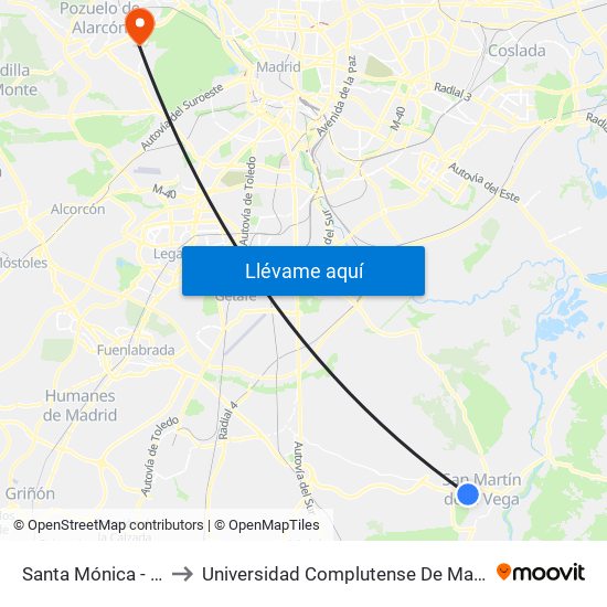 Santa Mónica - Urb. Santa Elena to Universidad Complutense De Madrid (Campus De Somosaguas) map