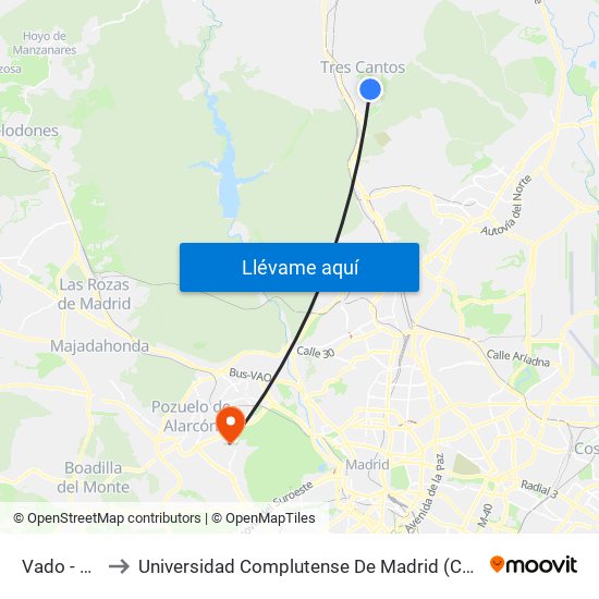 Vado - Colegio to Universidad Complutense De Madrid (Campus De Somosaguas) map