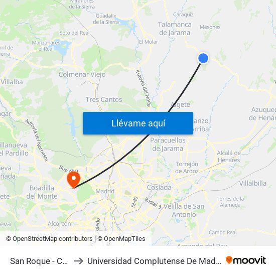 San Roque - Ctra. Fuentelsaz to Universidad Complutense De Madrid (Campus De Somosaguas) map