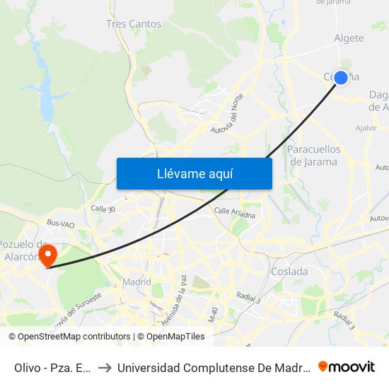 Olivo - Pza. Eras De Arriba to Universidad Complutense De Madrid (Campus De Somosaguas) map