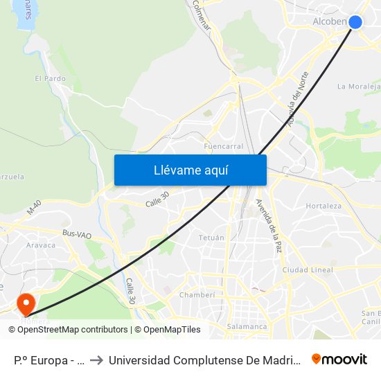 P.º Europa - Av. España to Universidad Complutense De Madrid (Campus De Somosaguas) map