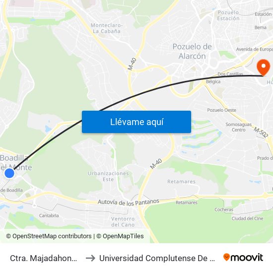 Ctra. Majadahonda - Av. Adolfo Suárez to Universidad Complutense De Madrid (Campus De Somosaguas) map