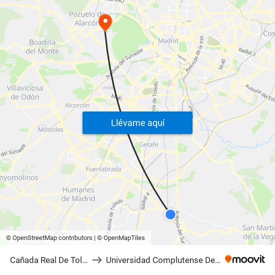 Cañada Real De Toledo - Pza. Las Mercedes to Universidad Complutense De Madrid (Campus De Somosaguas) map