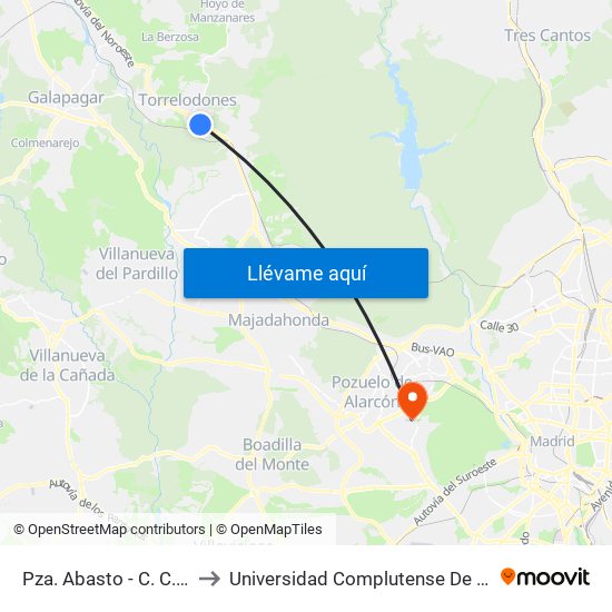 Pza. Abasto - C. C. Espacio Torrelodones to Universidad Complutense De Madrid (Campus De Somosaguas) map