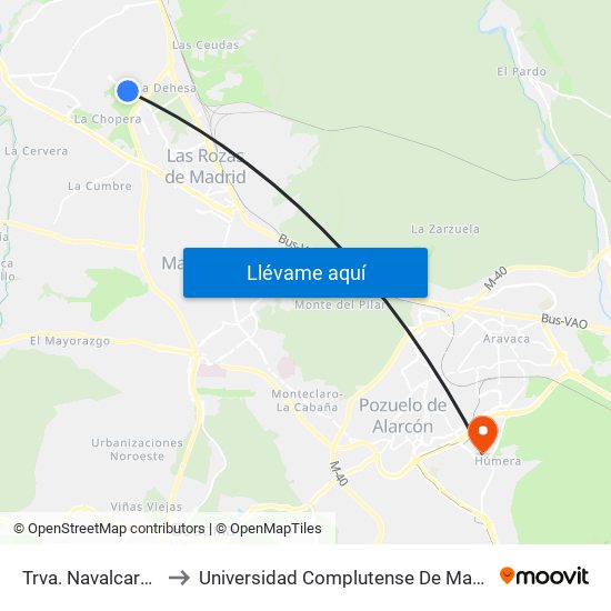 Trva. Navalcarbón - Heron City to Universidad Complutense De Madrid (Campus De Somosaguas) map