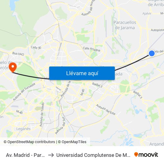 Av. Madrid - Parque Las Veredillas to Universidad Complutense De Madrid (Campus De Somosaguas) map