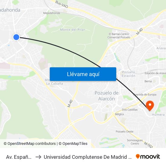 Av. España - Huerto to Universidad Complutense De Madrid (Campus De Somosaguas) map