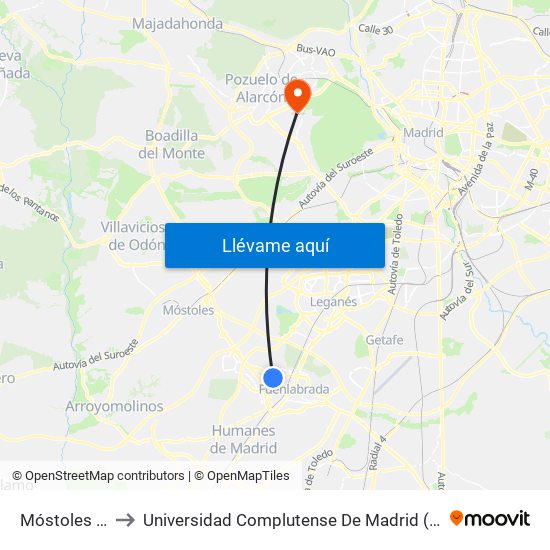 Móstoles - Colegio to Universidad Complutense De Madrid (Campus De Somosaguas) map