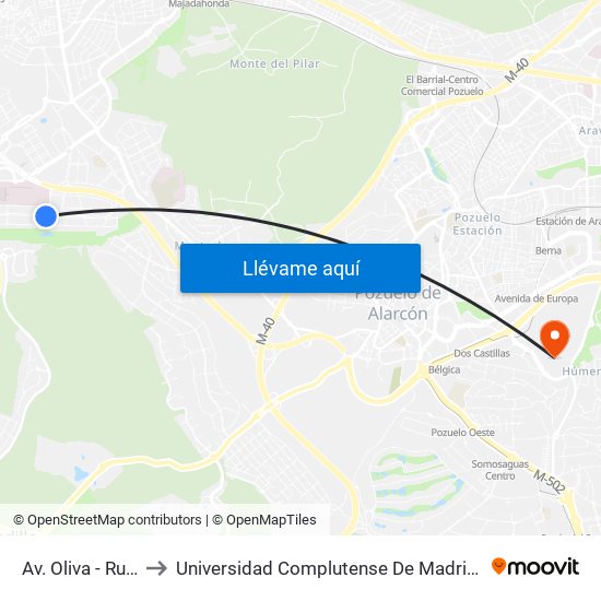 Av. Oliva - Ruperto Chapí to Universidad Complutense De Madrid (Campus De Somosaguas) map