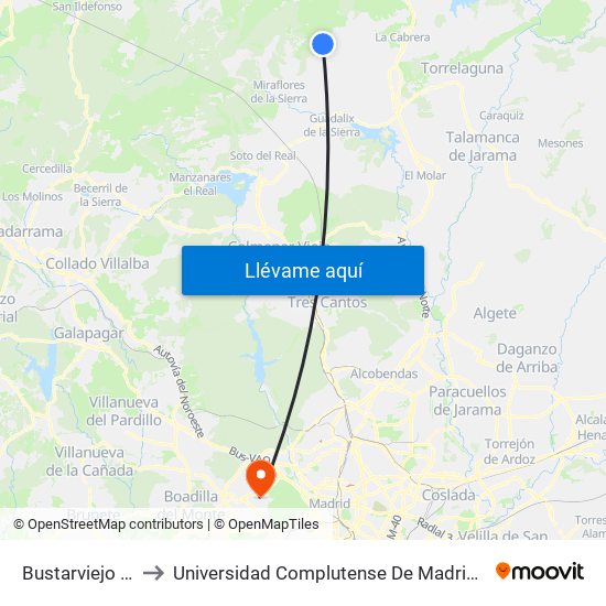 Bustarviejo - La Maruja to Universidad Complutense De Madrid (Campus De Somosaguas) map