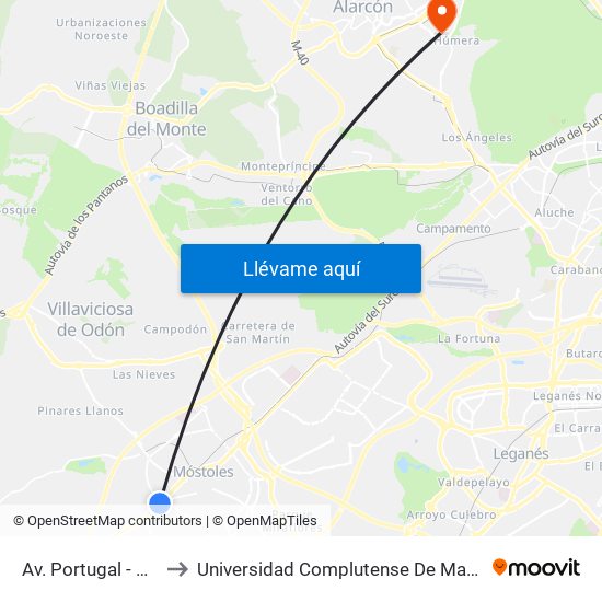 Av. Portugal - Av. Dos De Mayo to Universidad Complutense De Madrid (Campus De Somosaguas) map