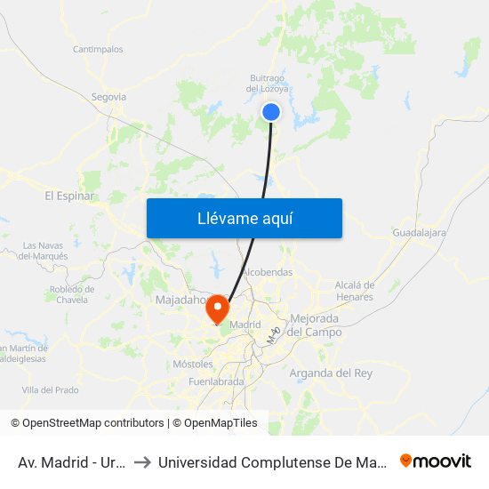 Av. Madrid - Urb. Los Terreros to Universidad Complutense De Madrid (Campus De Somosaguas) map