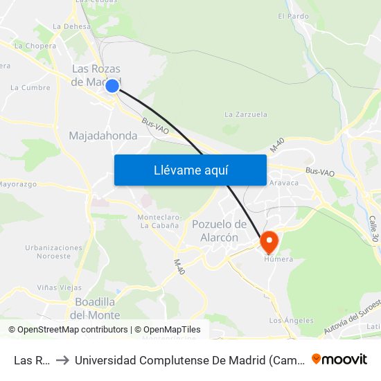 Las Rozas to Universidad Complutense De Madrid (Campus De Somosaguas) map